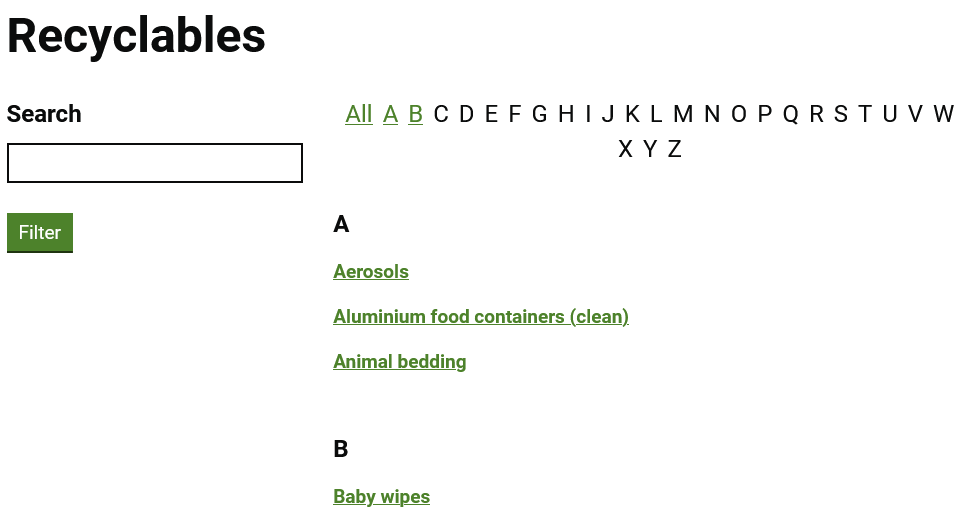 Screenshot of A to Z Directory functionality