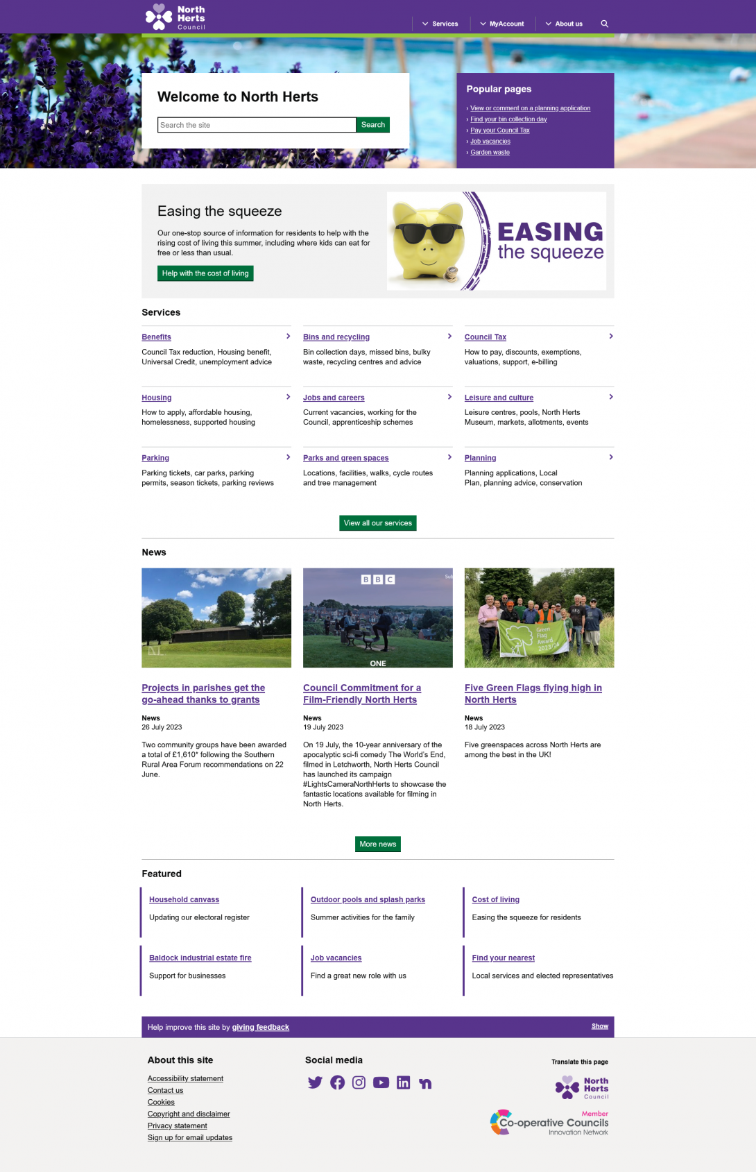 North Herts Council website screenshot