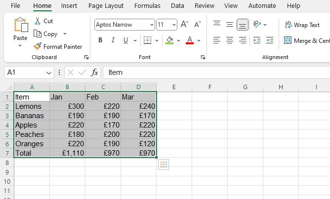 Screenshot of copying data from an Excel spreadsheet.