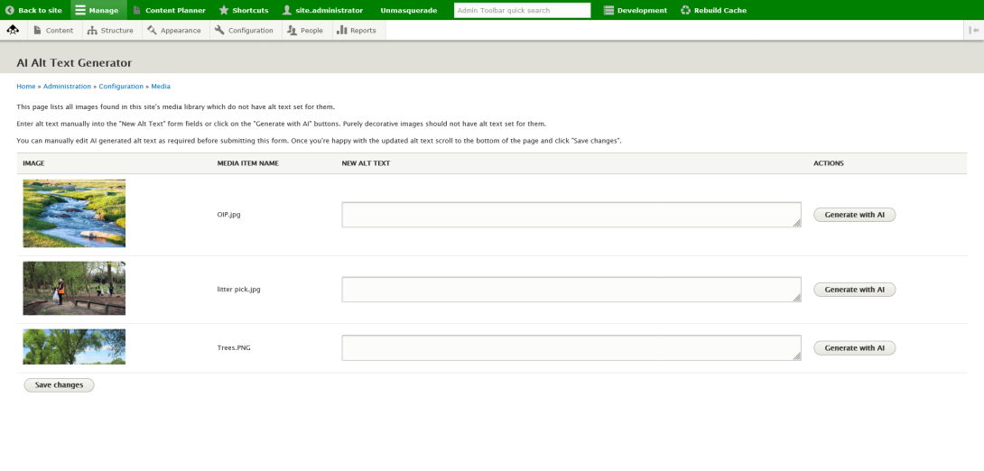 AI Alt Text Generator functionality in Council Platform.