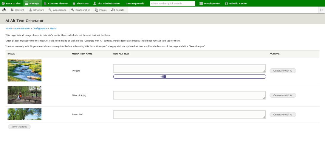 AI Alt Text Generator functionality in Council Platform.