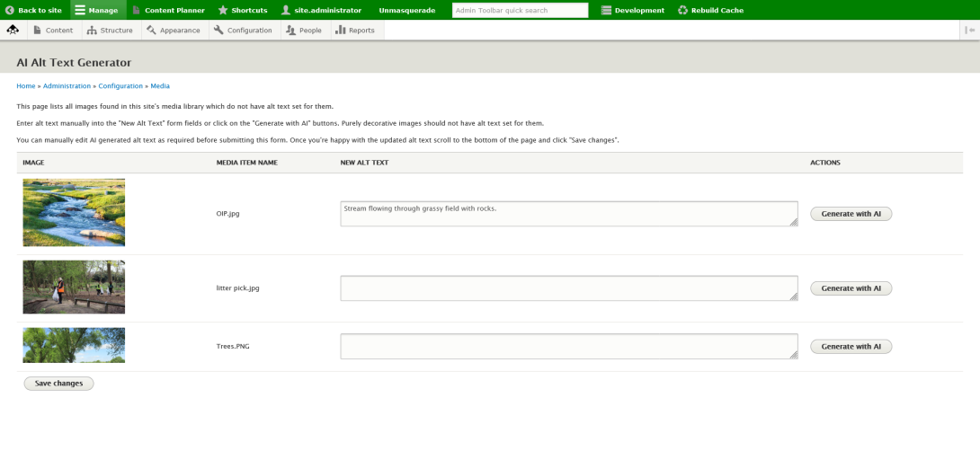 AI Alt Text Generator in Council Platform with suggested alt text.